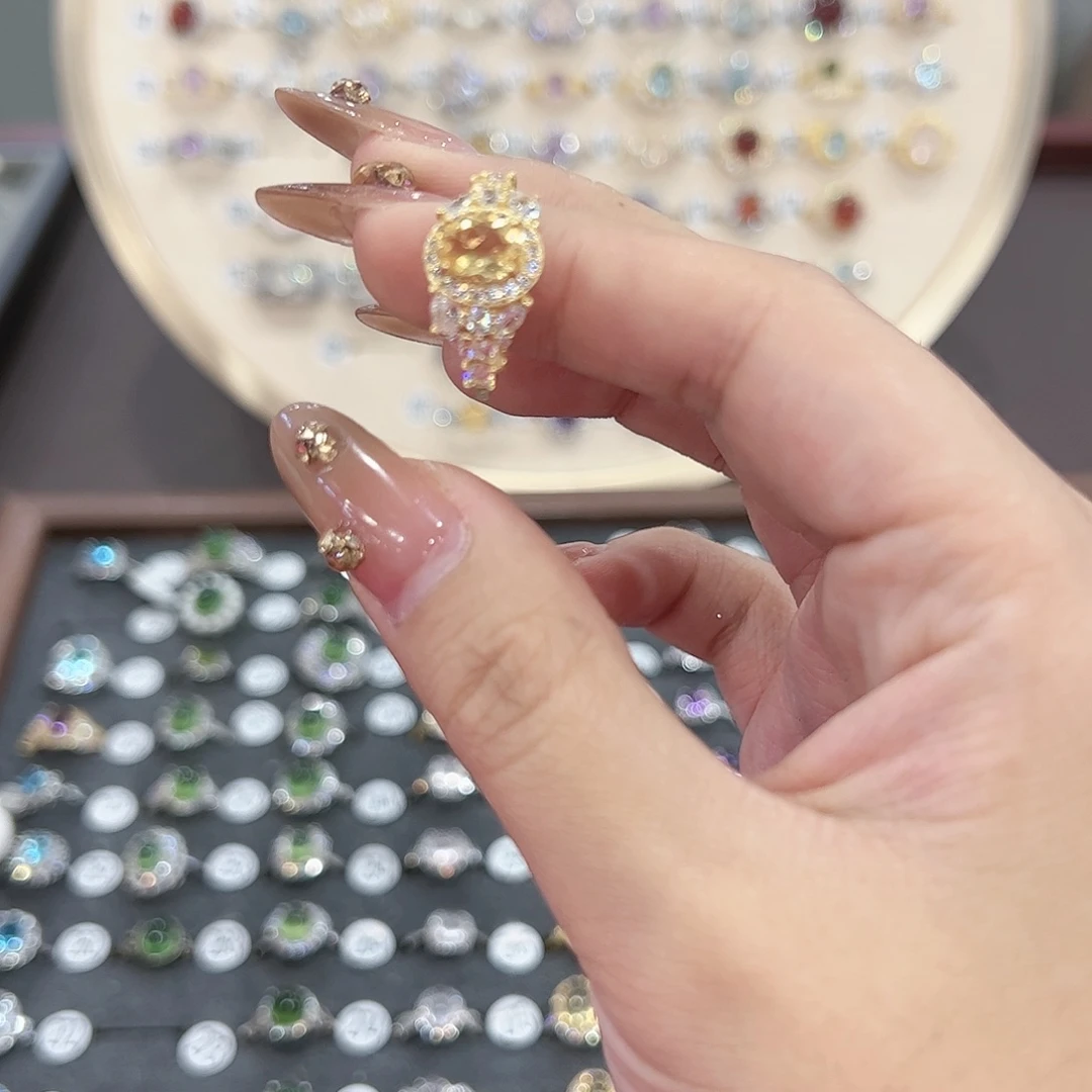 蛇纹石玉戒指银S925镶嵌绒*