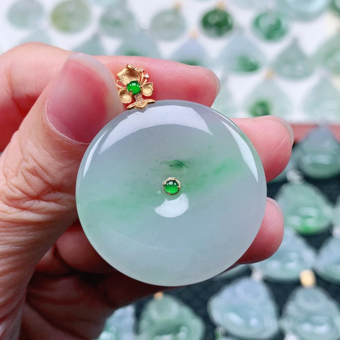 吊坠(不含链)18K金镶嵌翡翠