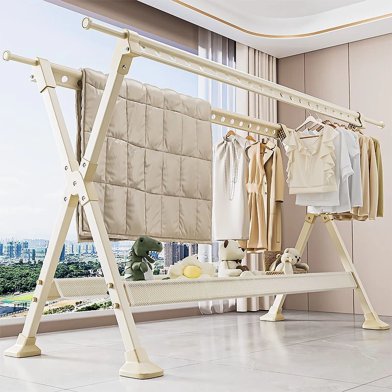 晾衣架阳台家用折叠伸缩晾衣杆室内落地升降晒衣架加厚晒被子神器