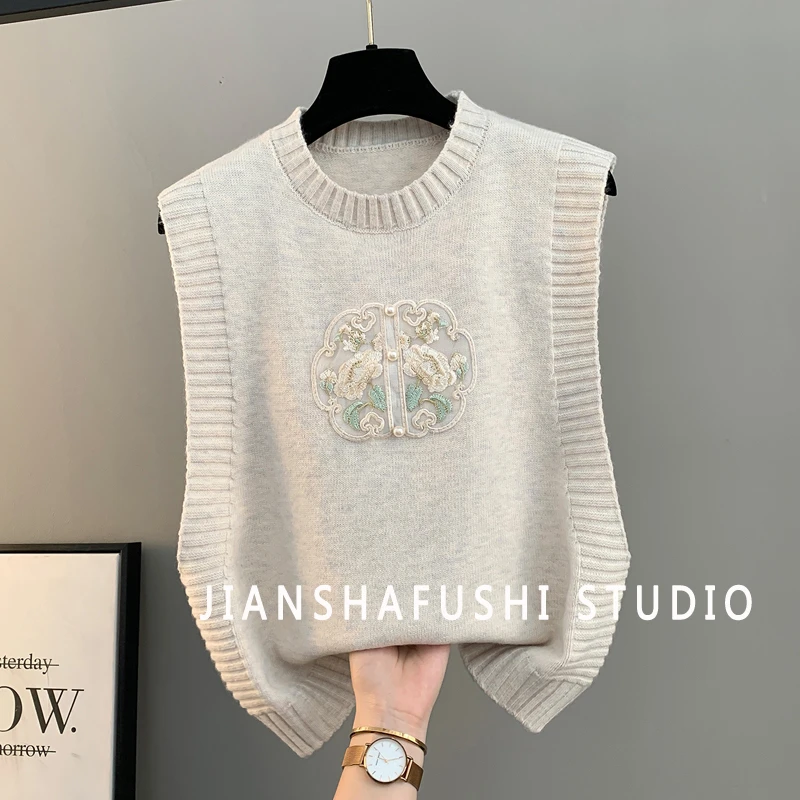 2025新款圆领针织衫马甲新中式国风上衣内搭女韩版潮背心