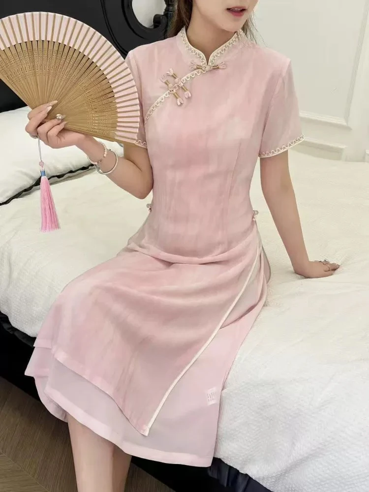 美美推荐8665新中式国风旗袍连衣裙夏季气质收腰显瘦长裙