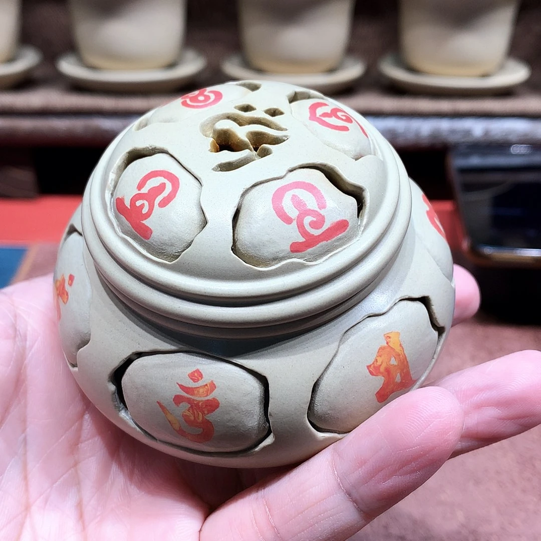 泥塑A****设放漏六字真言香炉二手