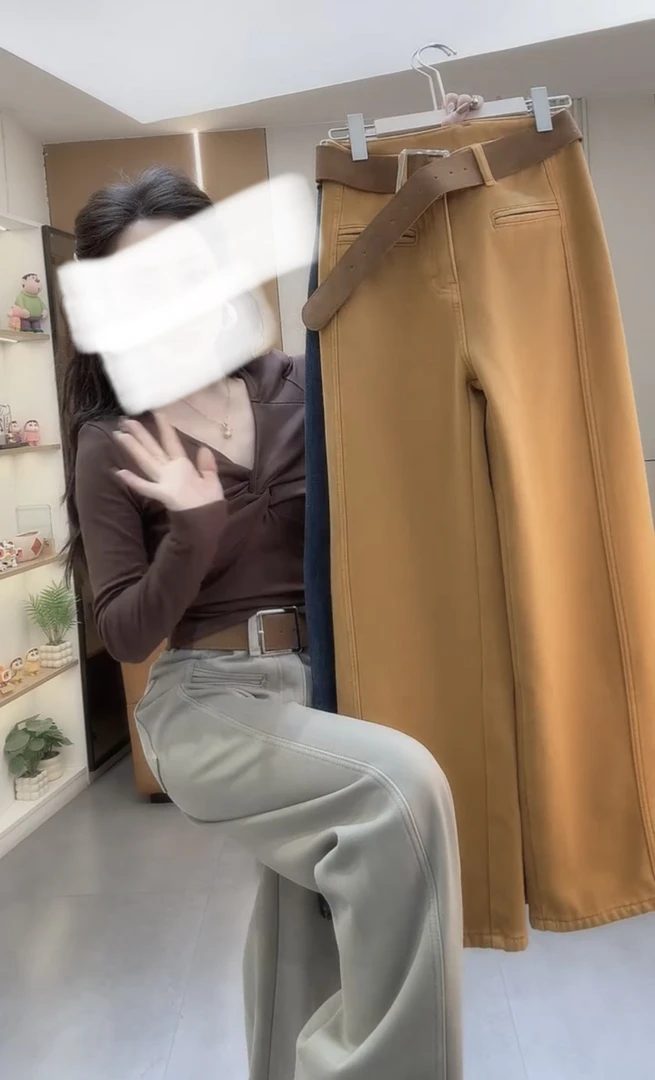 秋冬加绒阔腿裤女2025新款加厚牛仔裤
