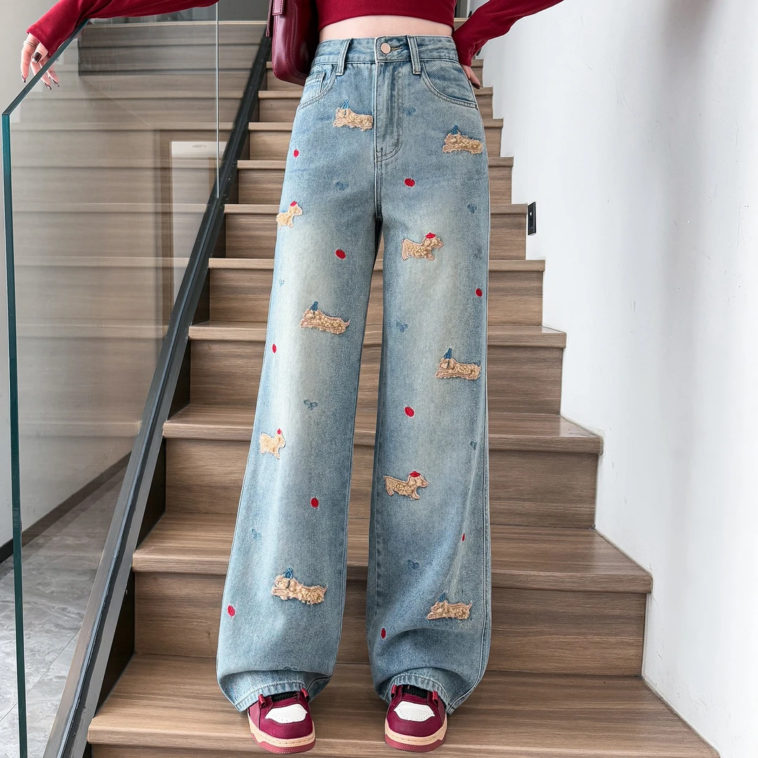 【小个子定制】冬季加绒加厚高腰百搭时尚腊肠狗窄版直筒牛仔裤