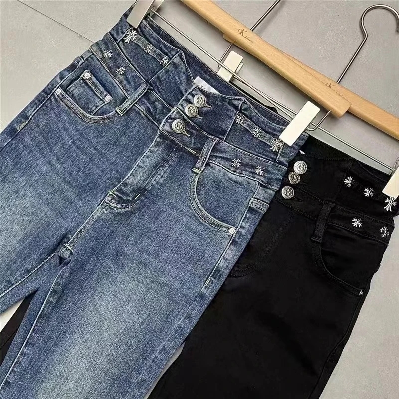 【蜜爷家】十字加绒高腰牛仔裤66010#