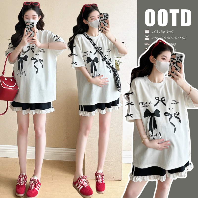 2025孕妇装夏季新款韩版网红休闲圆领T恤短裤孕妇装套装两件套