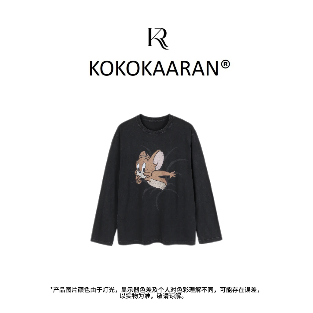 kokokaaran/可可咔伦秋季猫和老鼠棉质斑驳印花女士长袖T恤250634