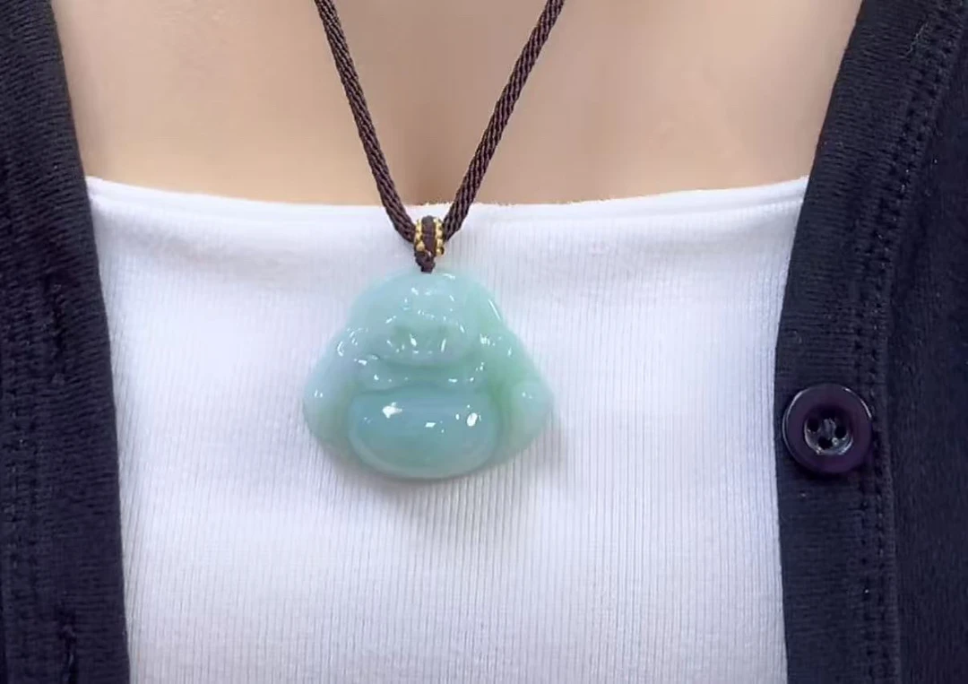 官方正品翡翠A货果绿佛公（多样性发货发一个）高30宽35-40厚11送绳