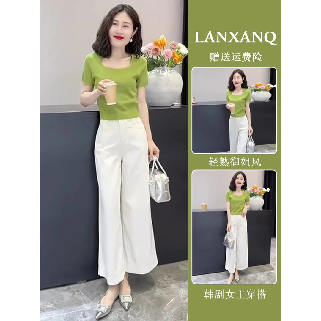 夏装小个子减龄穿搭一整套2025网红爆款套装高级感正肩短袖两件套