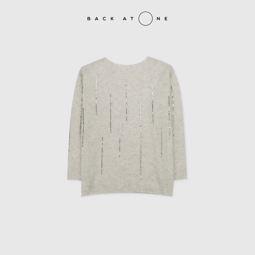 BACKATONE“烟雨朦胧”  时尚百搭丝羊绒珠片针织衫 BFF-1AB063H-K