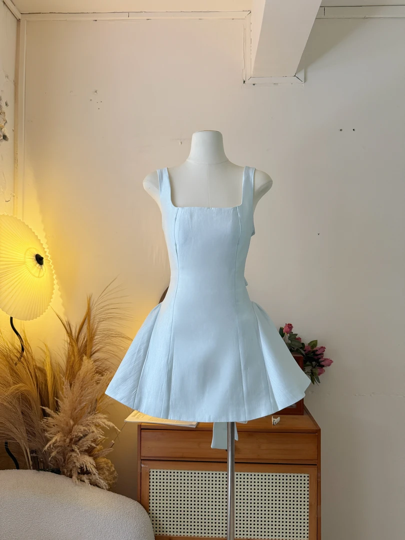 LHTE青青大码女装 夏季露背蝴蝶结连衣裙千金轻奢连衣裙L7729蓝色