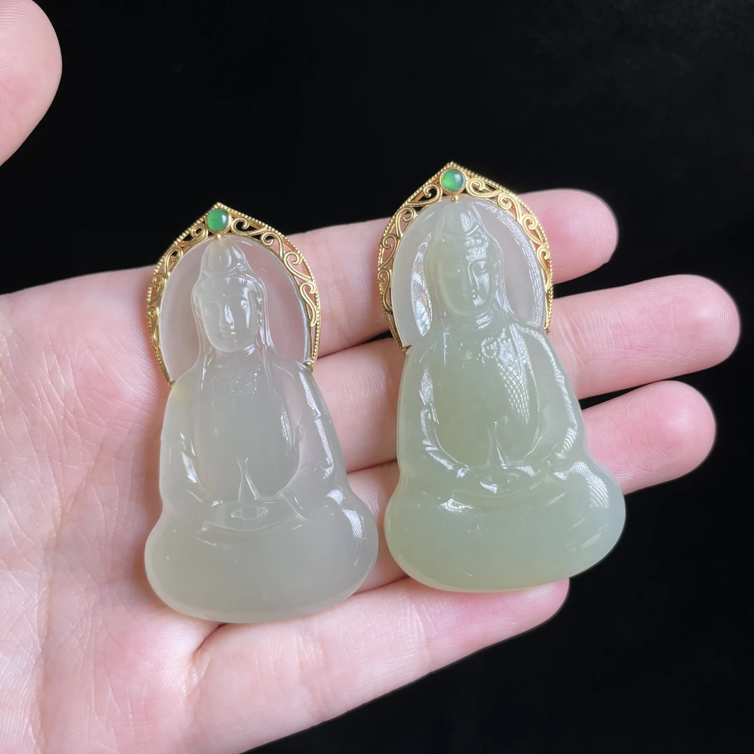 【玉总珠宝】18k和田玉吊坠-约50*30*4mm多样性 发一CAN3550026