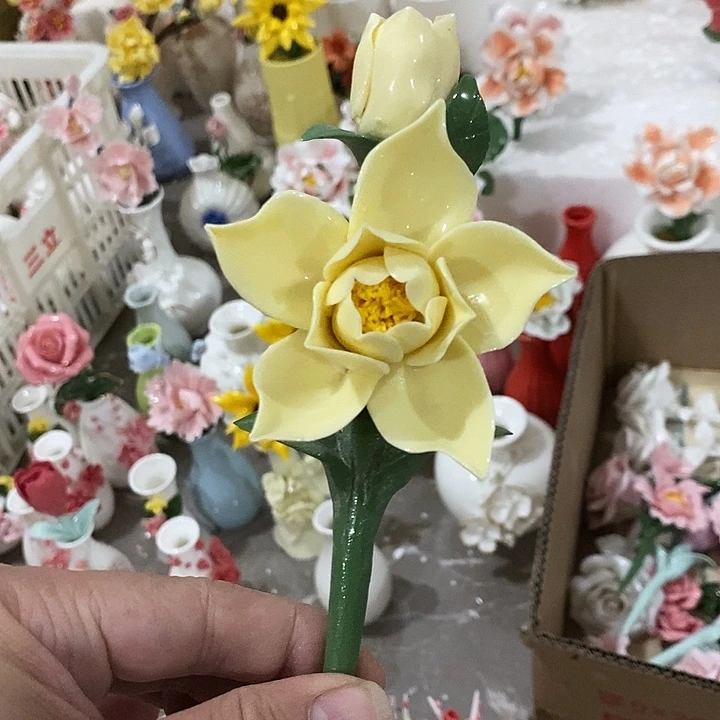 瓷片纯手工陶瓷花摆件瑕