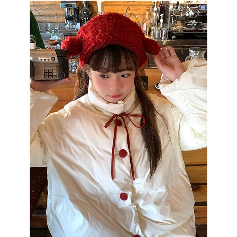sinsingirl 浆果少女'90白鸭绒' 白撞红羽绒服女冬季2024短款外套