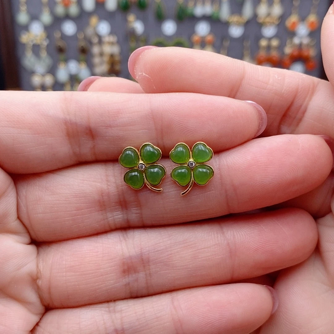 银S925镶嵌和田玉耳饰阿*