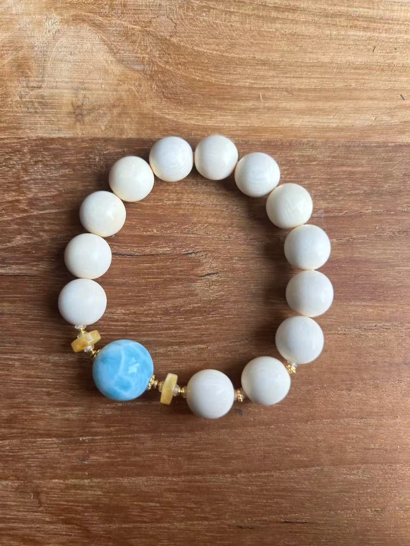 猛犸牙DIY海纹圆珠12mm单圈手串