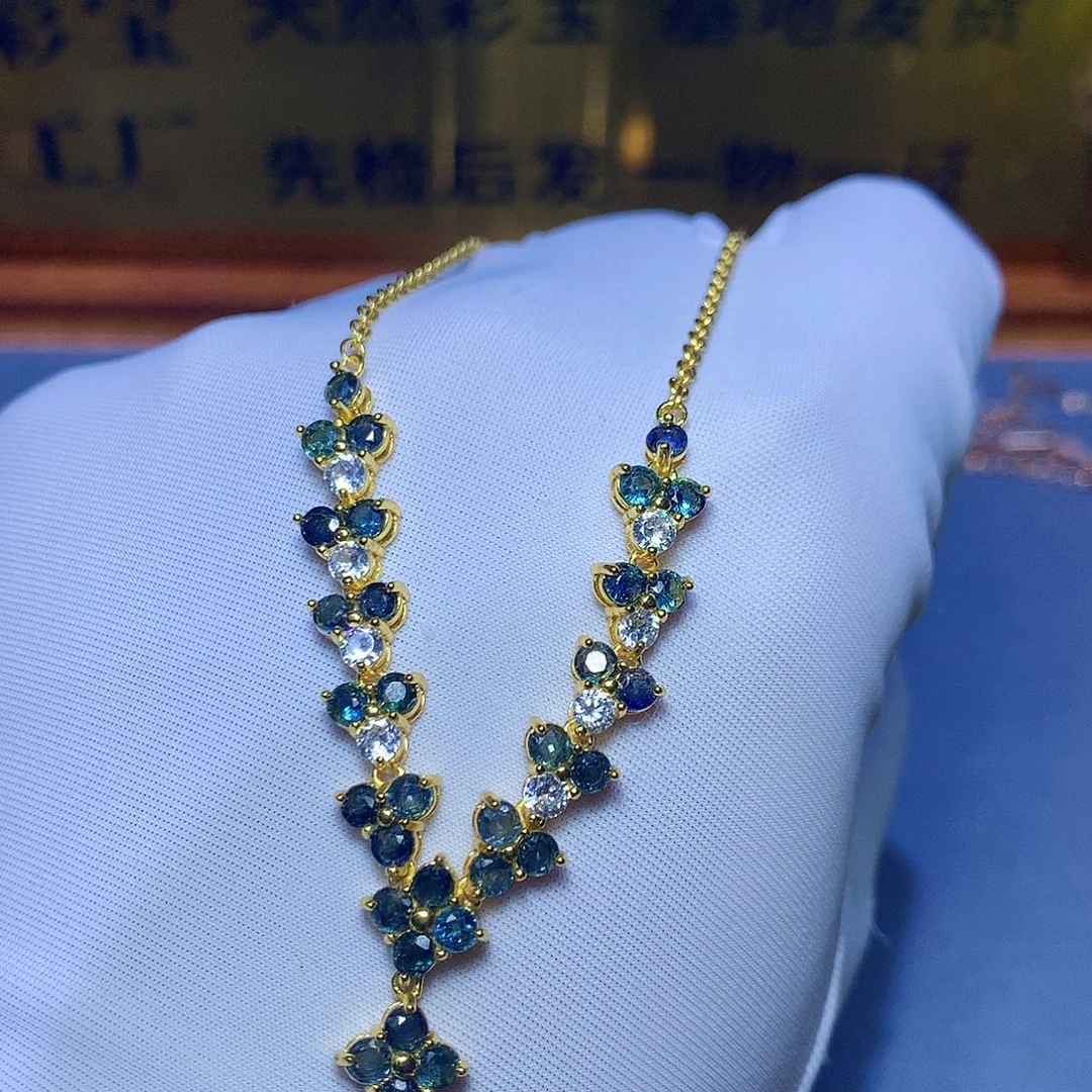 蓝宝石颈饰银S925镶嵌