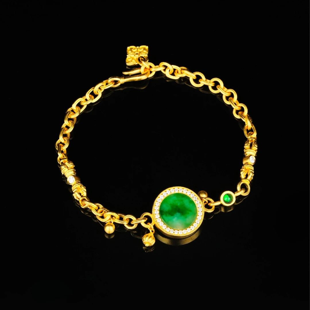 ZOCAI/佐卡伊古法黄金足金翡.翠金杵招运无事牌黄金手链S05722