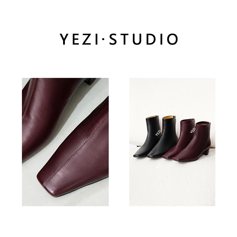 【巴黎画展】小胎牛法式方头低跟切尔西后拉链小踝靴25449028（29）