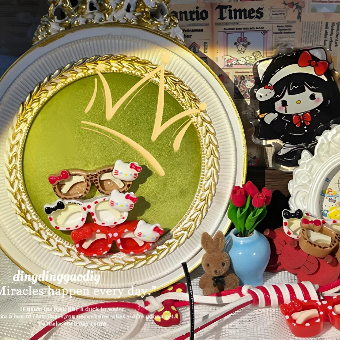 【DDG】凯蒂眼镜HelloKitty微缩眼镜娃屋定制玩具树脂摆件diy