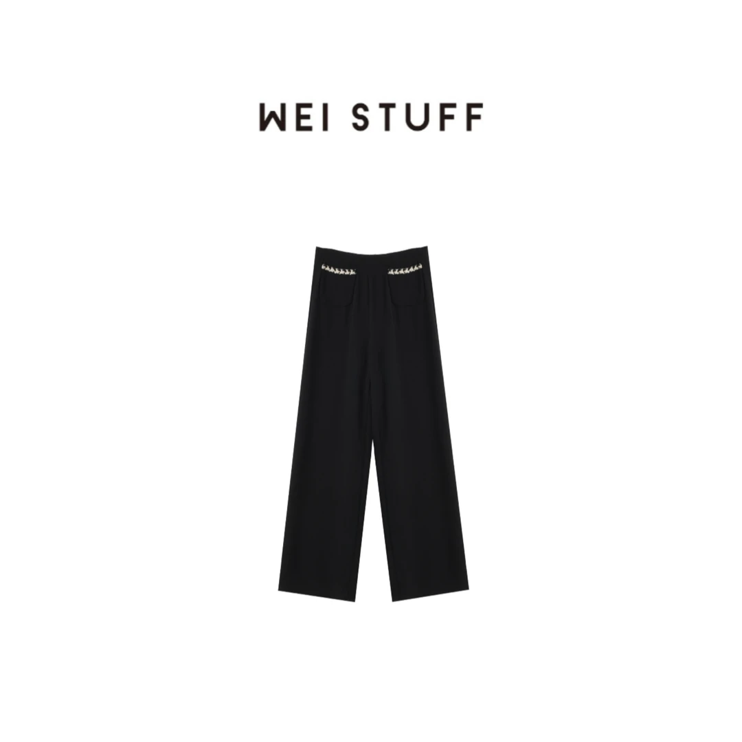 WEI STUFF 春夏黑色复古纪事简约宽松直筒阔腿休闲西裤 6735. S