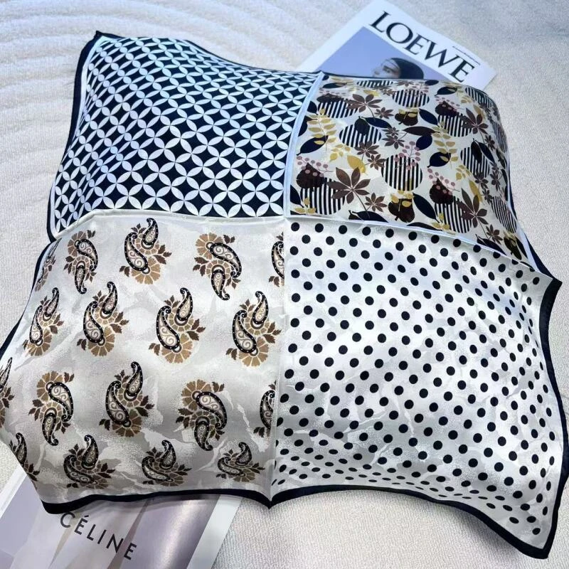 【四色花】53cm定制18姆米桑蚕丝双面双绫缎中方巾