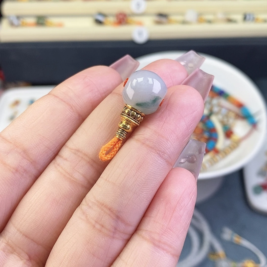翡翠18K金镶嵌颈饰对孔11