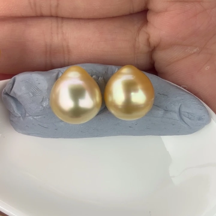 定制海水珍珠未镶嵌裸珠12-13mm金珠裸珠两颗