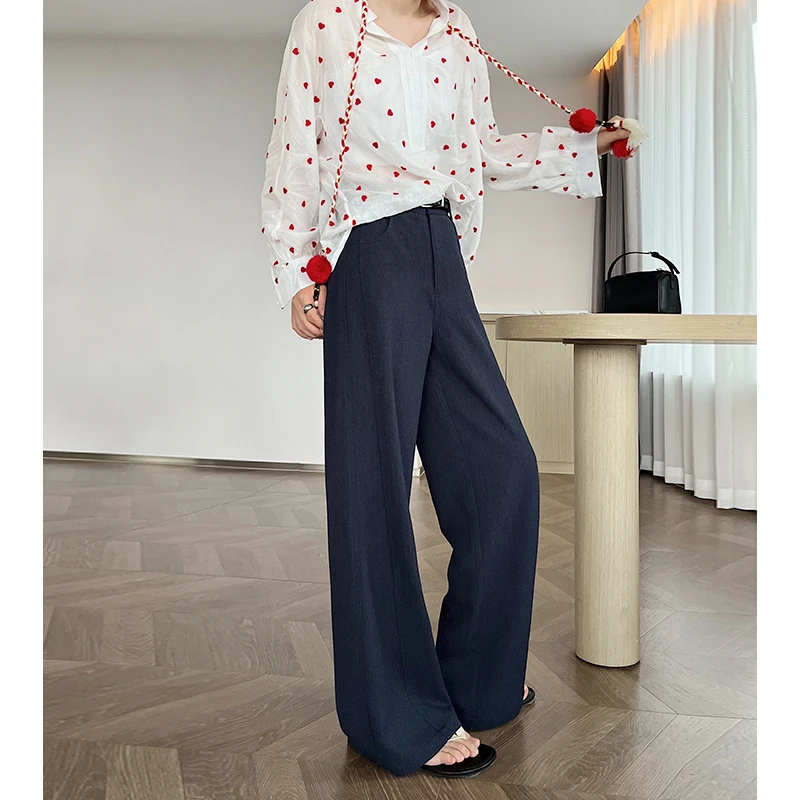 天丝棉羊毛西装阔腿裤女春秋高腰垂感宽松莱赛尔仿牛仔拖地直筒裤