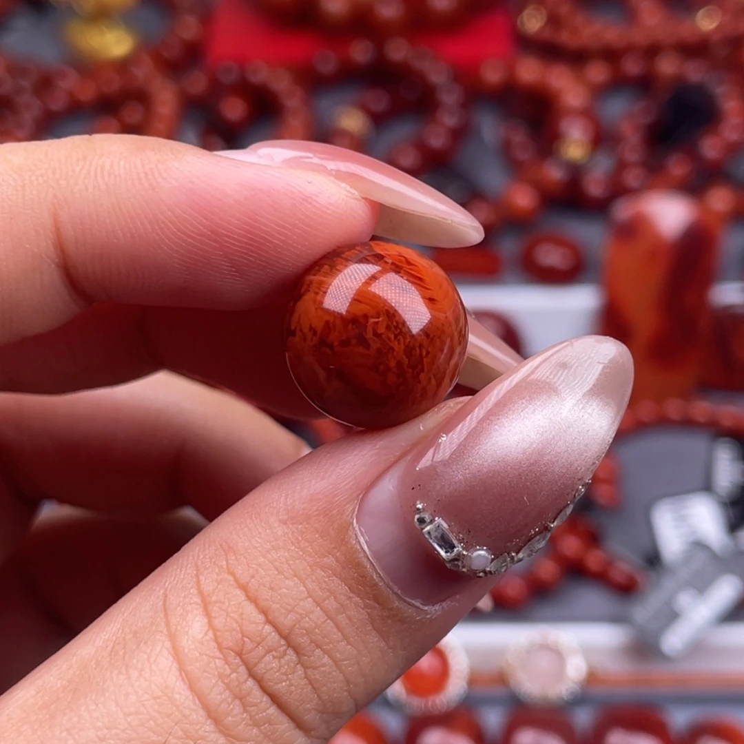 南红玛瑙未镶嵌其他全品原矿）天然14.5mm瓦西玫红火焰纹满肉单珠