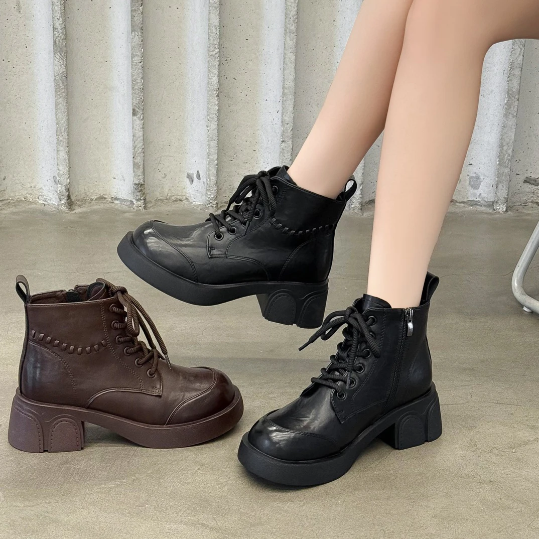 年底清库！薄绒里软皮4cm方跟百搭短靴Z0698