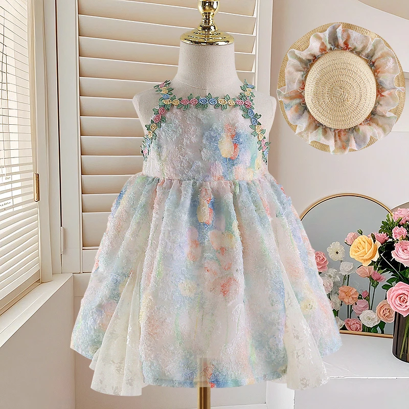 【333】夏季礼服裙花朵小女孩碎花洋气女童女轻职风休闲风连衣裙