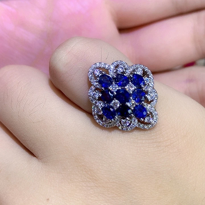 蓝宝石戒指银S925镶嵌