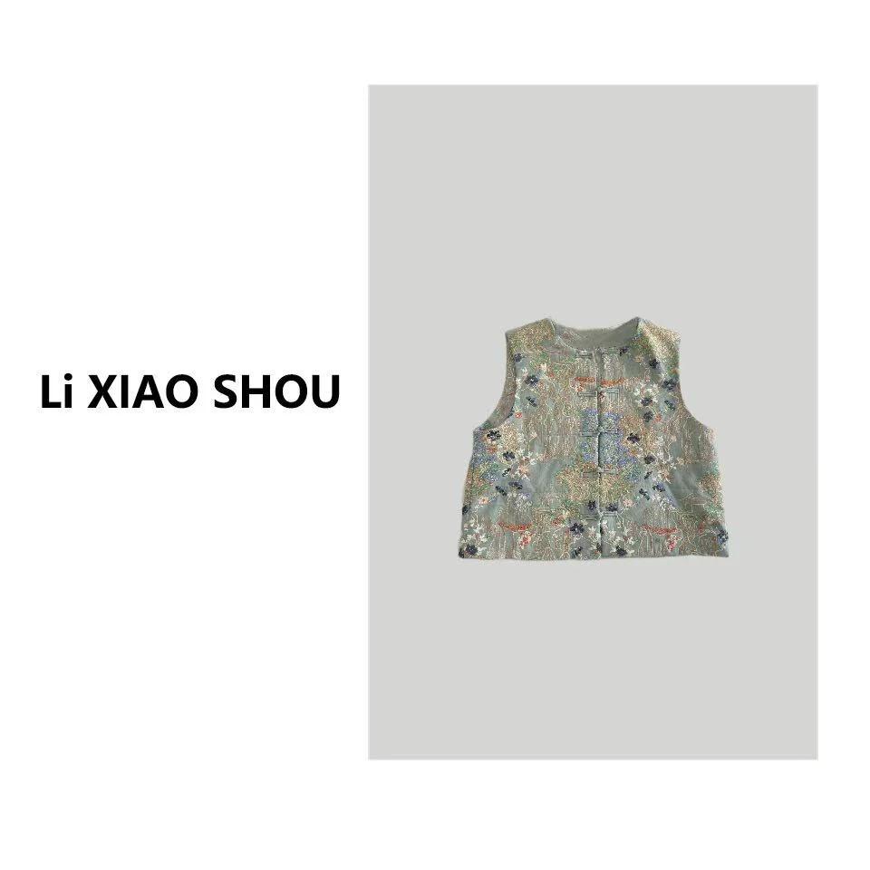 李小瘦大码女装【江南烟雨】气质宽松休闲复古大气马甲棉服女1729D