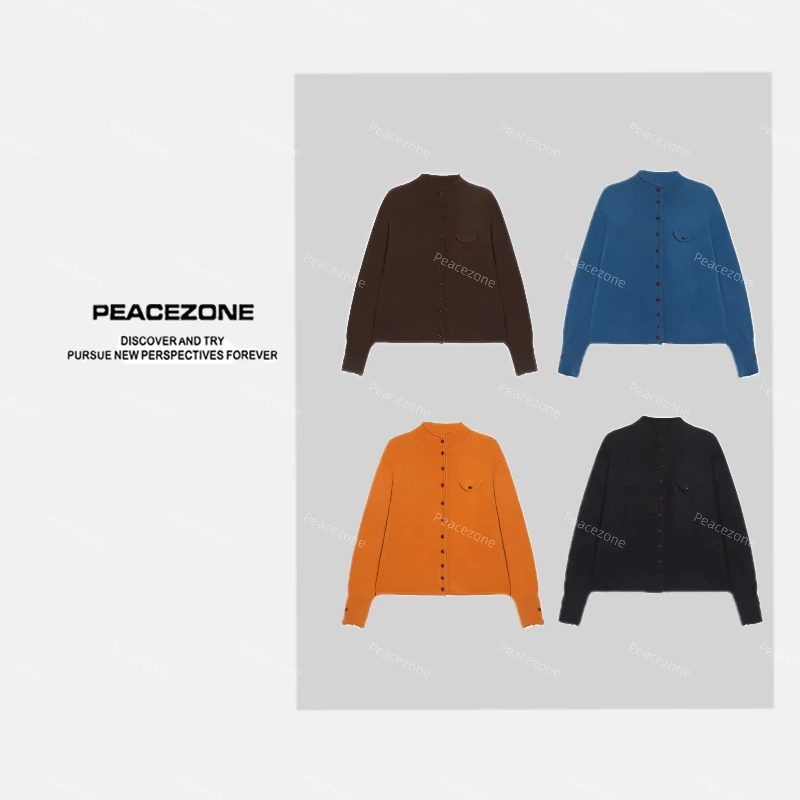 Peacezone 100羊毛 秋冬极简风立领长袖纯色毛衣/34565