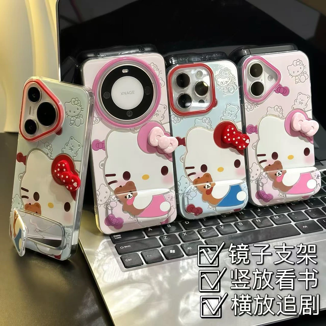 蝴蝶结KT小熊支架适用苹果16promax手机壳华为p70vivo小米15oppo