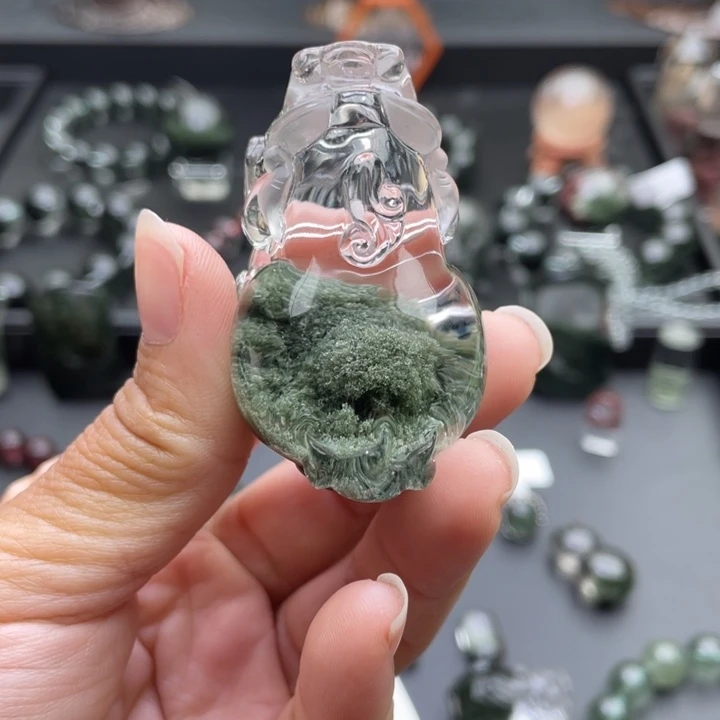 1***人水晶颈饰未镶嵌绿幽灵吊坠打孔定制不退换