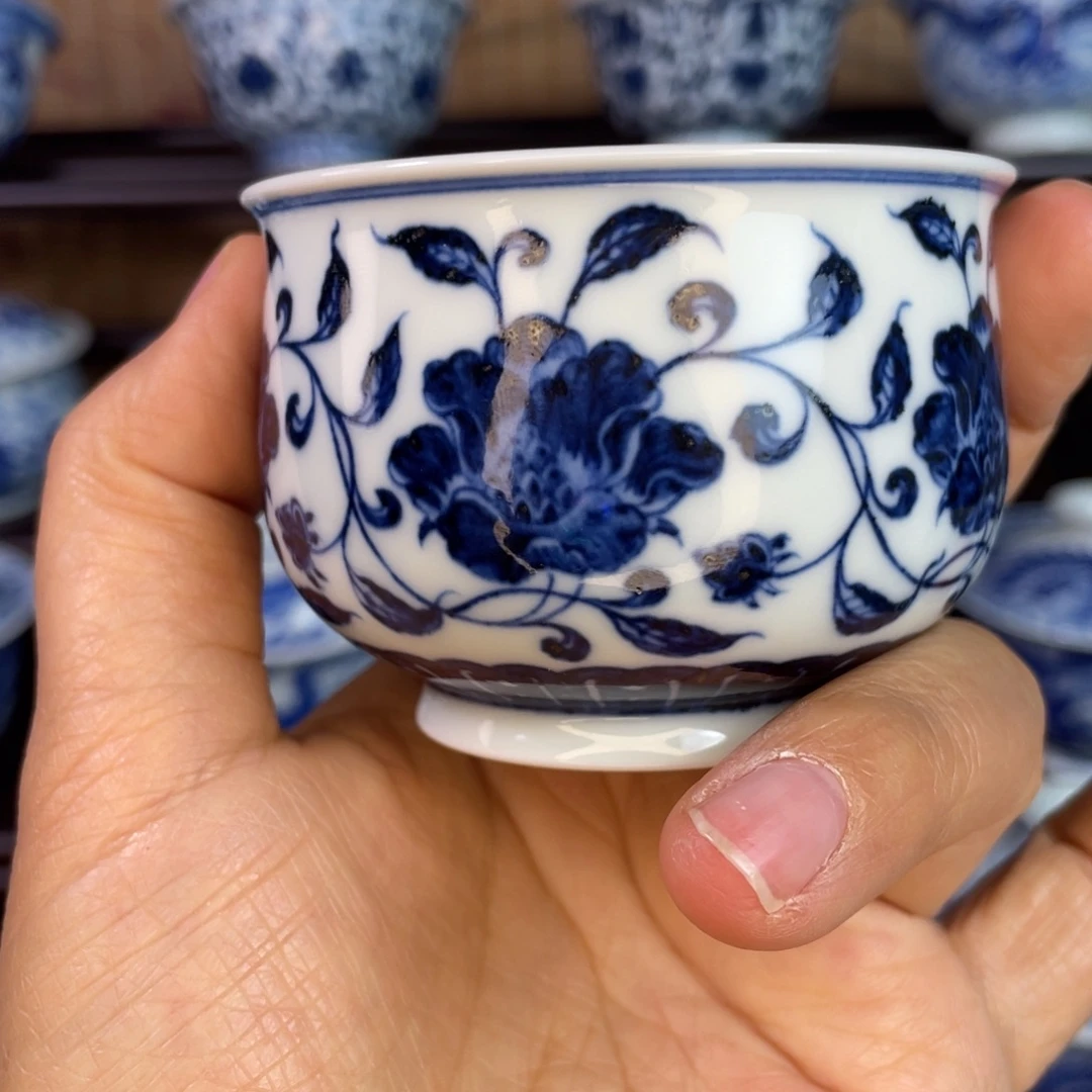 景德镇陶瓷艺术茶花如四杯