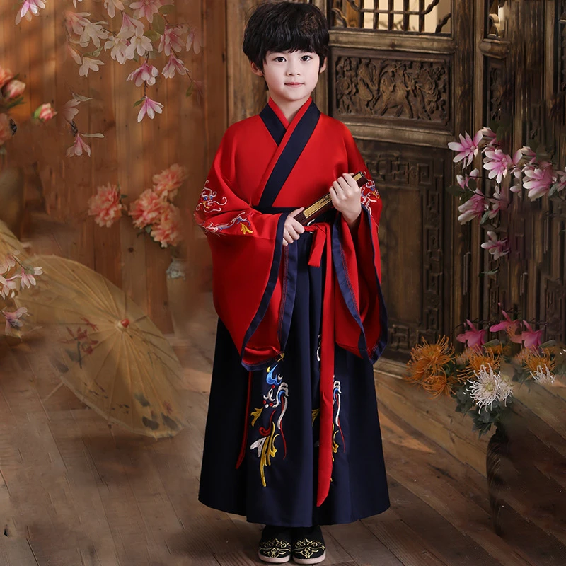 儿童汉服男童古装国学古风唐装春秋款男童春秋中国风古装连体汉服