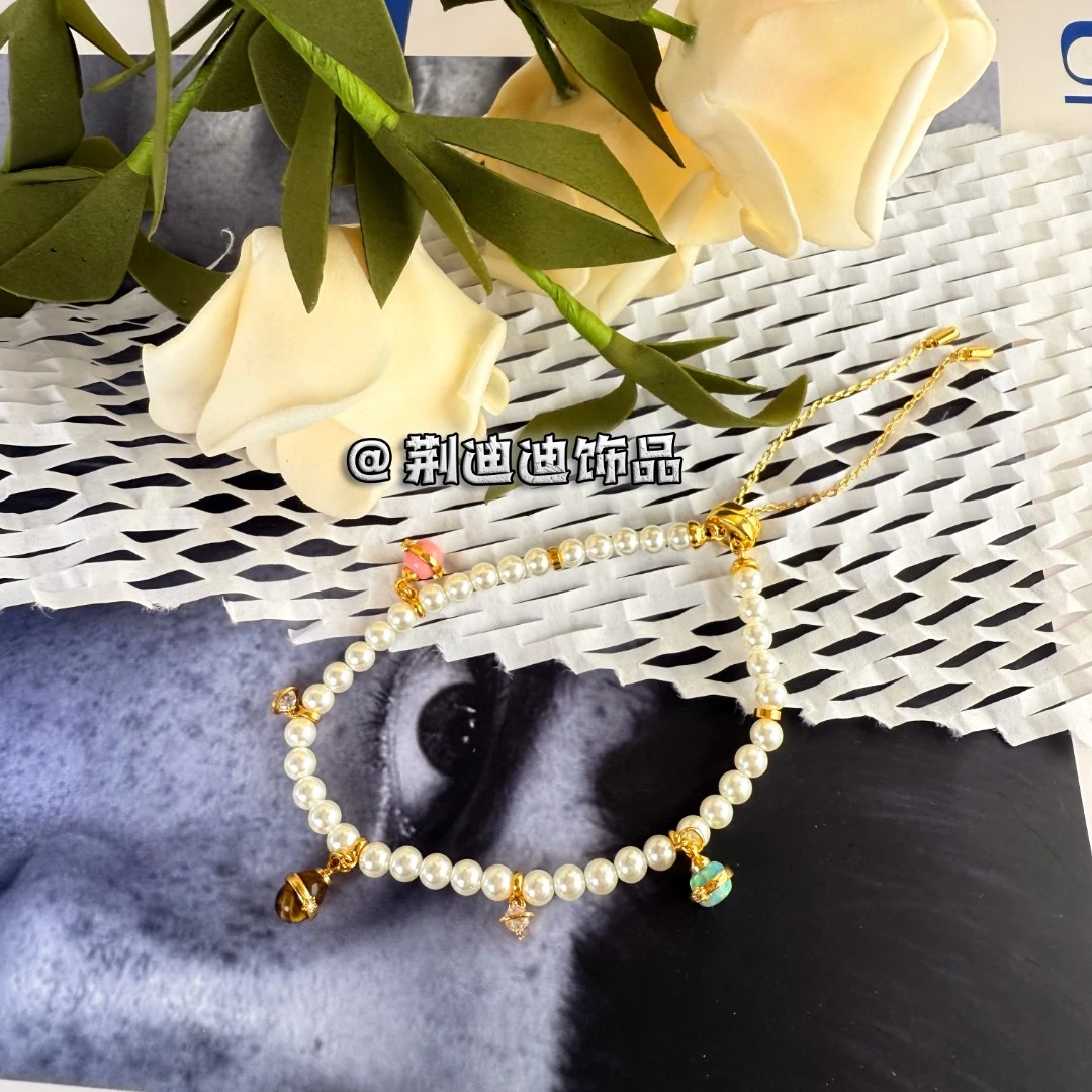 铜合金锆石手链 星球吊坠仿珍珠素款抽拉绳手链ins高版SL-1012