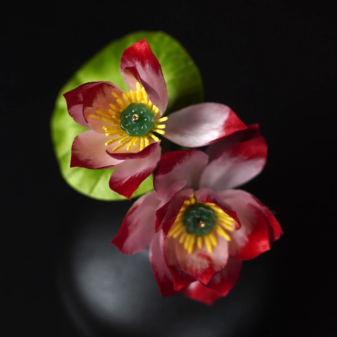 非遗绒花丨【荷香】纯手工桑蚕丝线绒花古典国风新中式发边夹