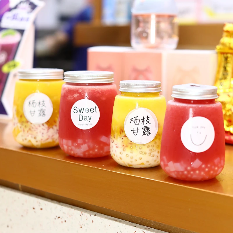 网红外带塑料瓶一次性透明创意家用带盖奶茶瓶商用打包杯