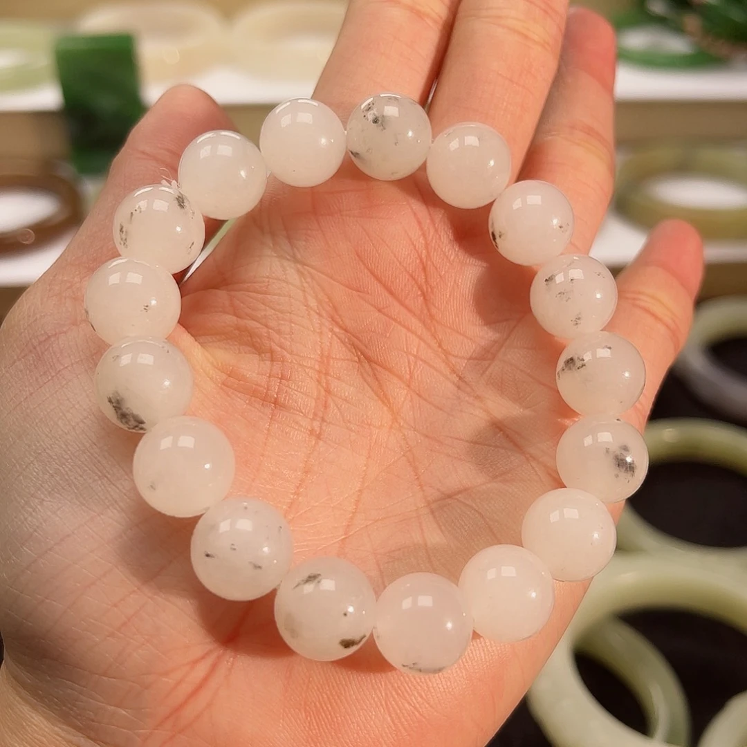 和田玉手串未镶嵌青花墨色卡12