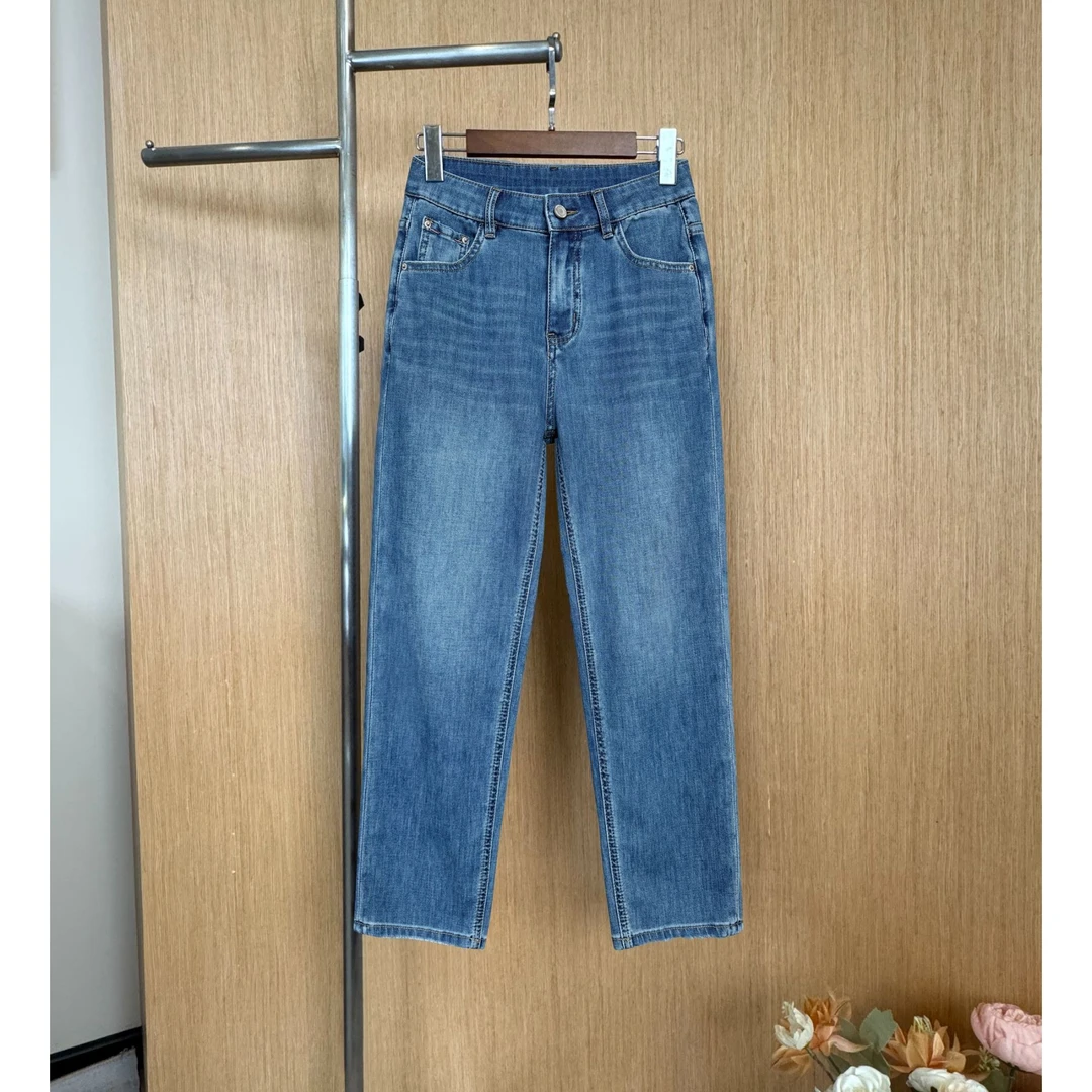 18683四面弹烟管裤2025春夏新款小个子宽松显瘦休闲牛仔裤女时尚