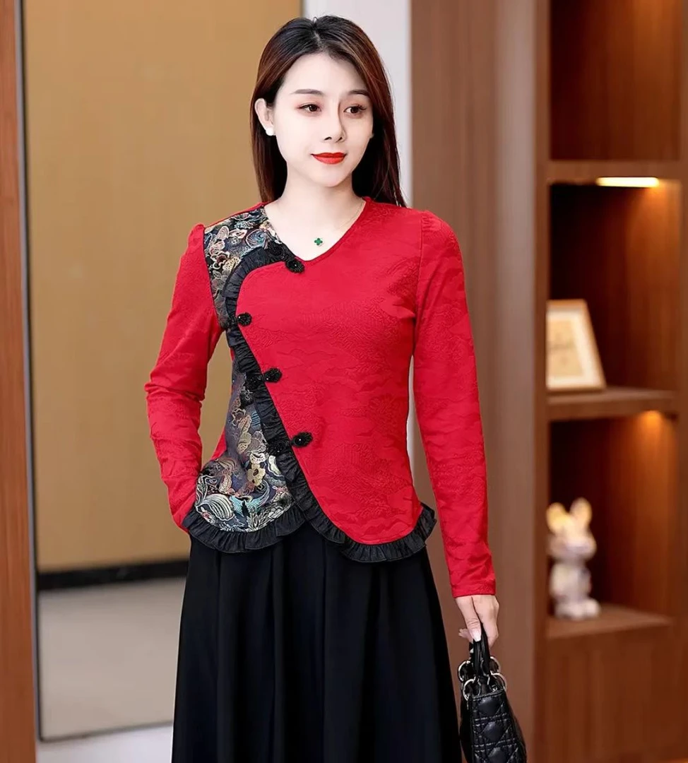 【丹姐优选】#79133 2025新款国风提花打底衫