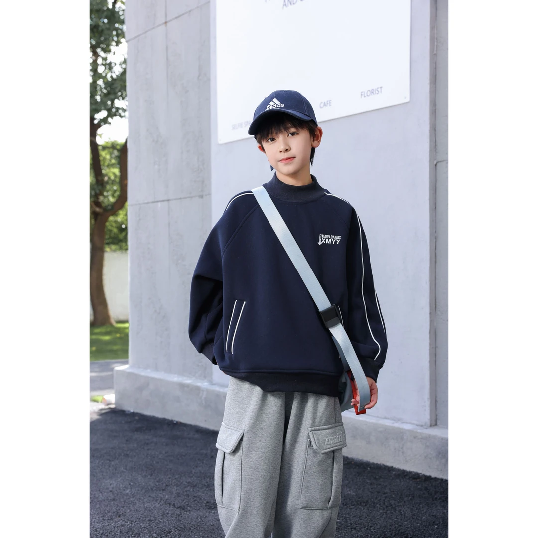 男童加绒卫衣儿童休闲中大童加厚圆领套头宽松长袖韩版 WYW3031R