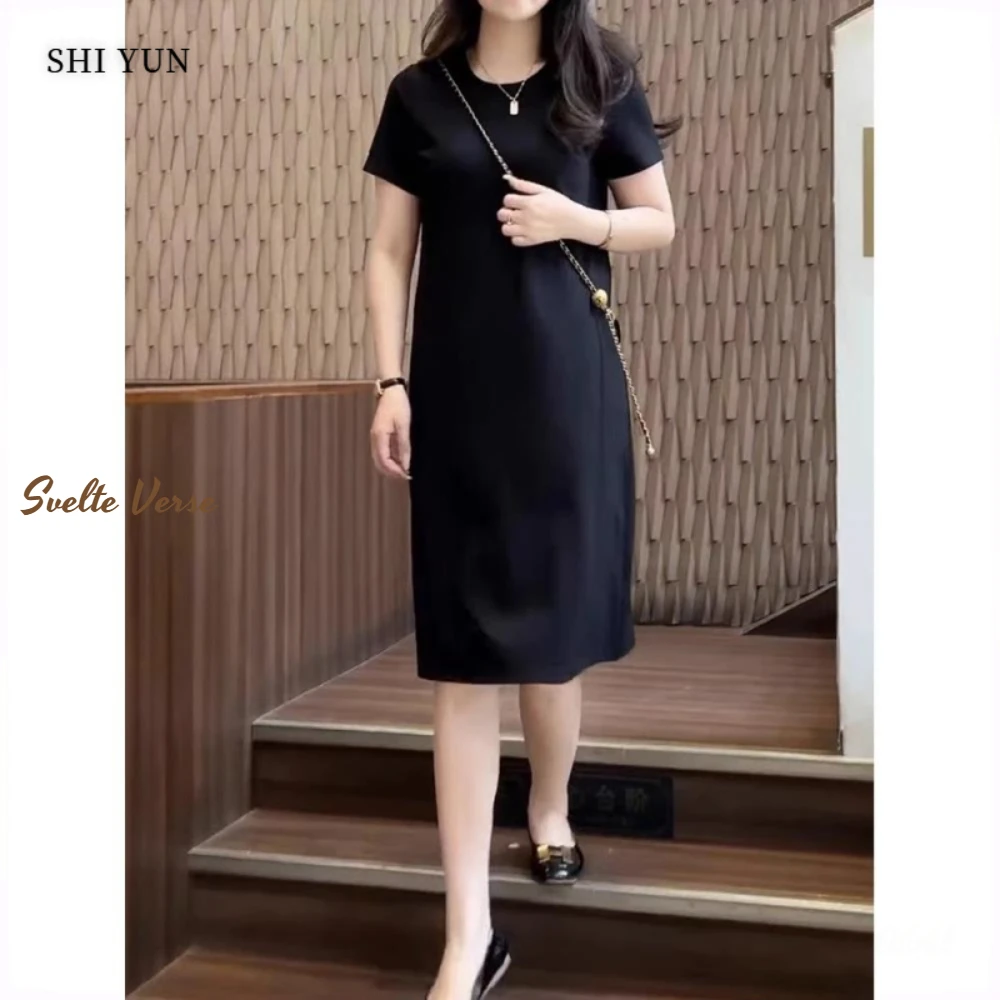 欧货高端大码宽松百搭短袖中长体T恤裙子夏季冰凉垂感气质连衣裙
