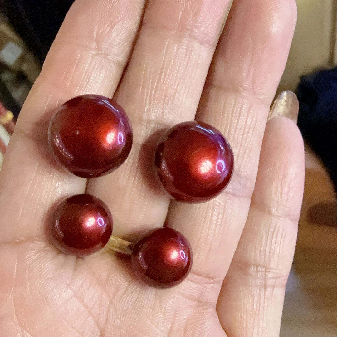 钛钢耳饰 安哥拉红定制款贝珠耳钉