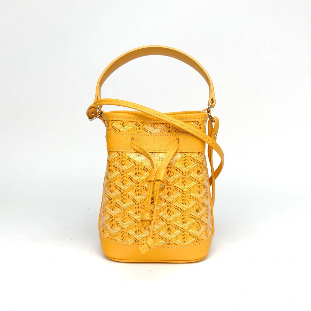 99新 Goyard 小花6枫 黄色 帆布 Petit Flot 系列 水桶包