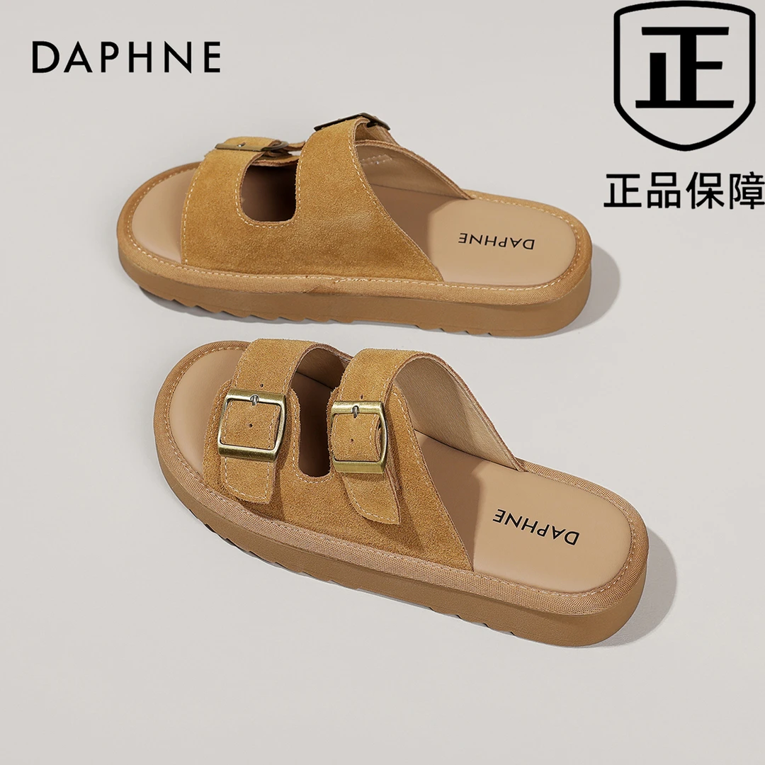 达芙妮复古厚底博肯拖鞋女2025新款夏季沙滩真皮外穿休闲户外拖鞋